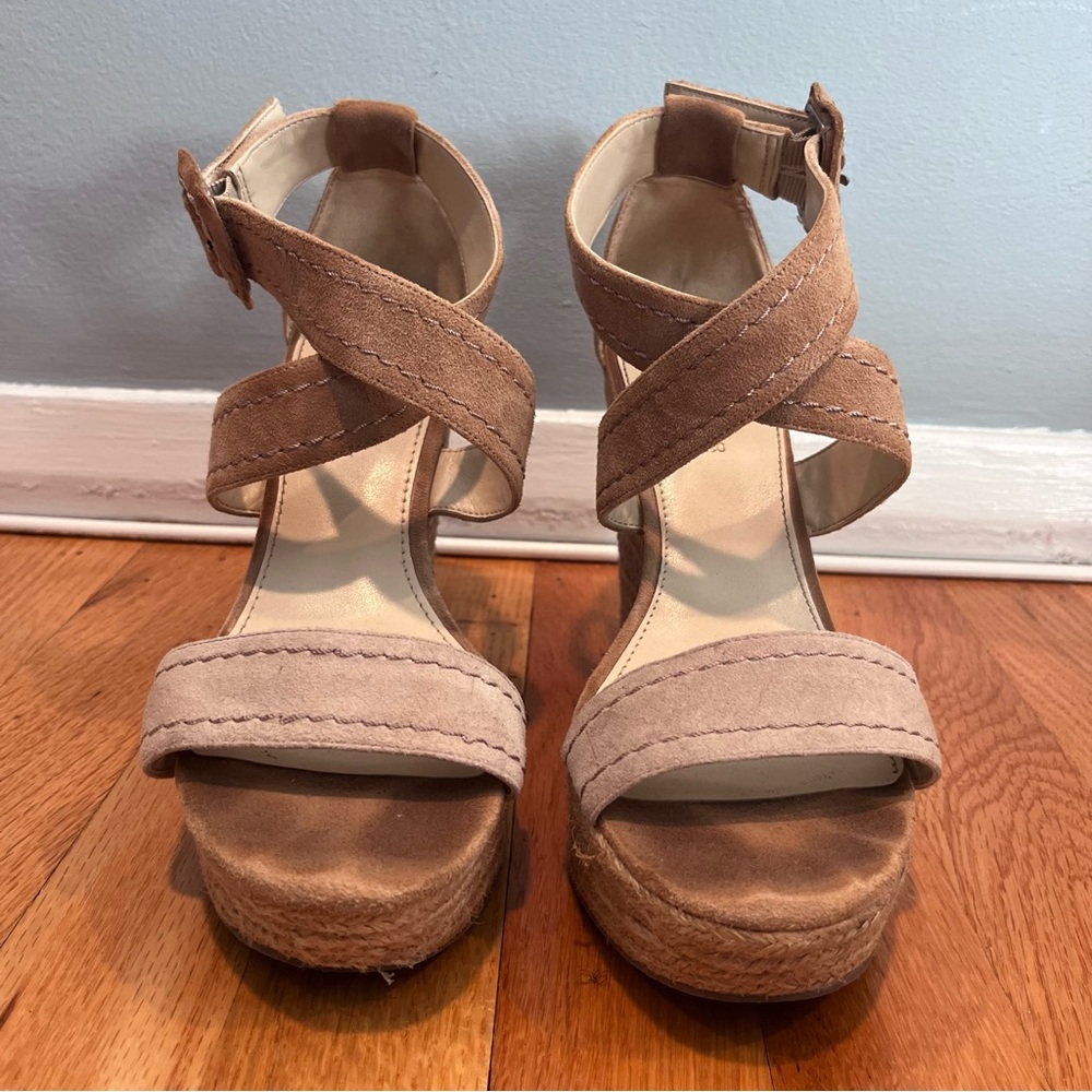 MARC FISHER Beige Suede Espadrille Wedges